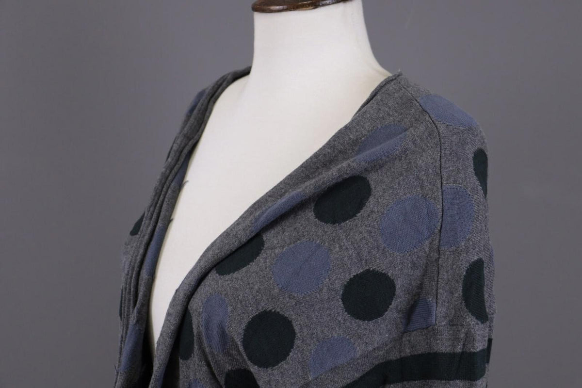 GUDRUN SJODEN Gray Dotted Striped Cape Wrape Knit Cardigan Sweater – Size L