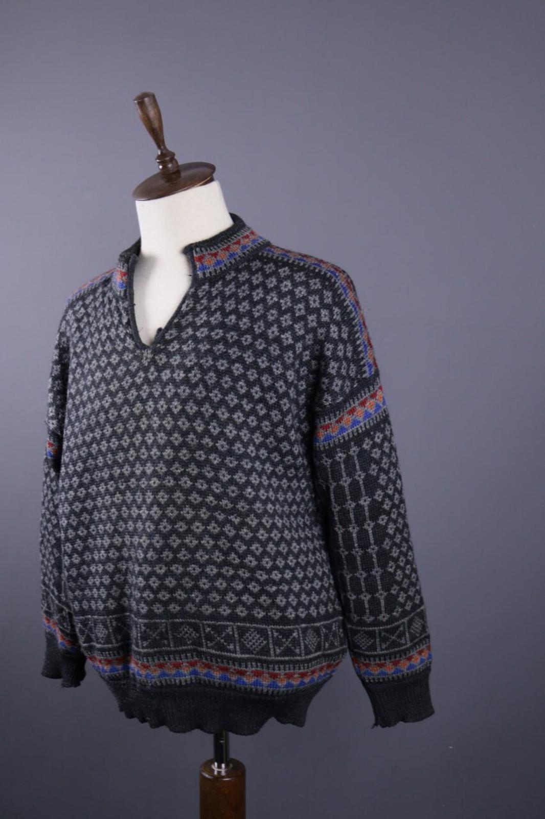 DALE OF NORWAY Sport Black Fair Isle Wool Knit Ski Sweater – Size XL