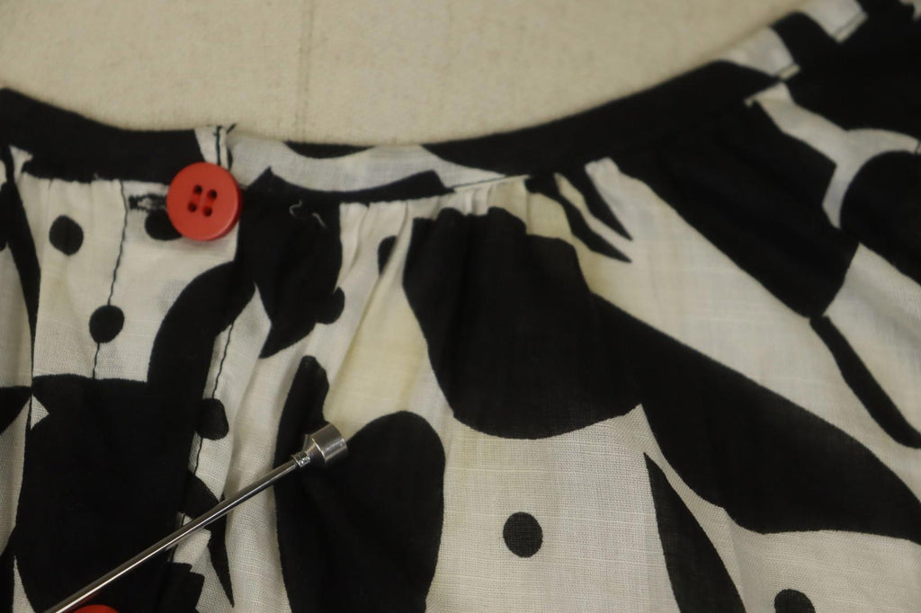GUDRUN SJODEN White Black Floral Cotton Long Sleeve Button Front Blouse Top Sz S