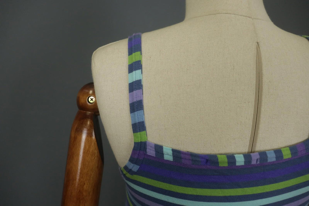 GUDRUN SJODEN Multi Striped Sleeveless Square Neck Pullover Tank Dress – Size S
