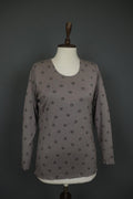 GUDRUN SJODEN Gray & Black Floral Silk Long Sleeve Round Neck Blouse Top – Size M