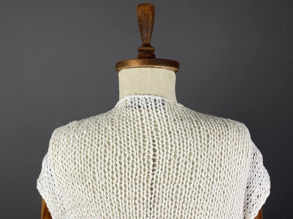 BARBARA SPEER White Lagenlook Crochet Knit Short Sleeve Cardigan Sweater – Size 2