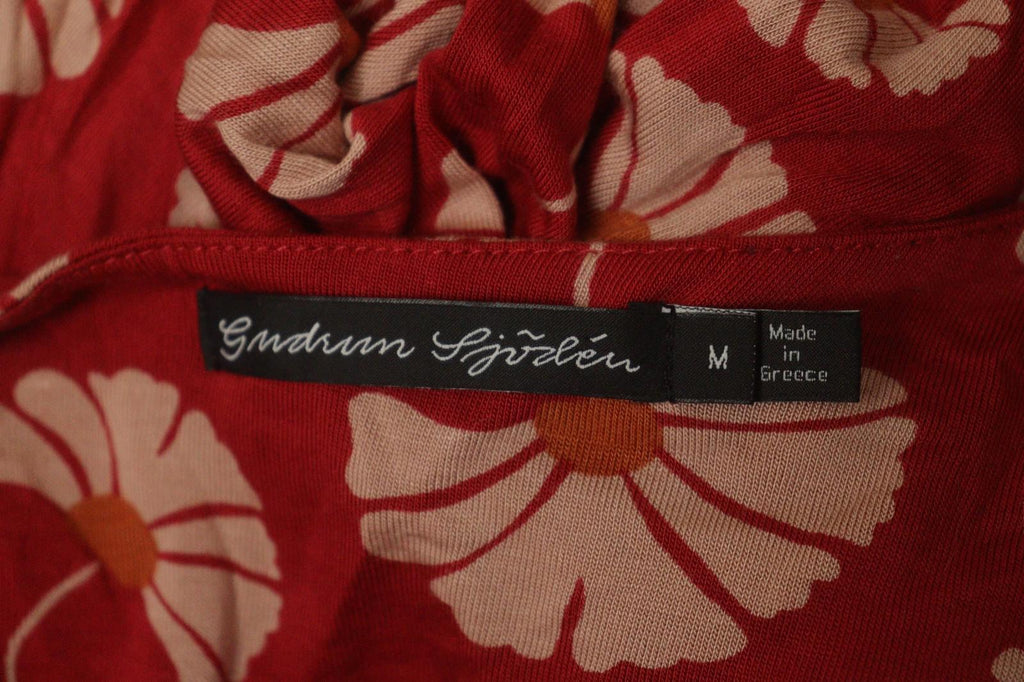 GUDRUN SJODEN Red Tan Floral 100% Modal Classic Long Sleeve Sheath Dress – Size M – Used
