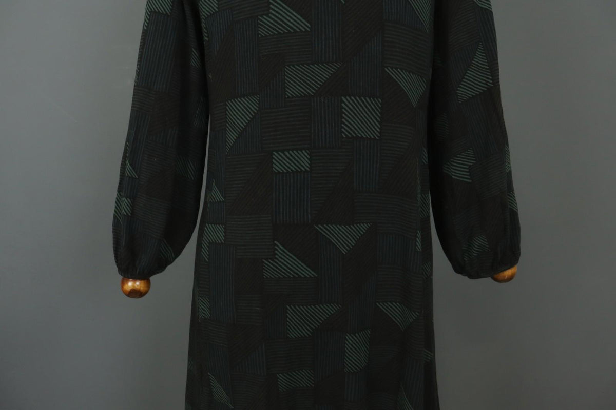 GUDRUN SJODEN Multi Geometric Balloon Sleeve Round Neck Shift Dress – Size S