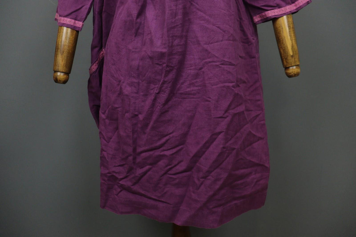 GUDRUN SJÖDEN Purple Cotton Long Sleeve V-Neck Pullover Tunic Dress – Size M