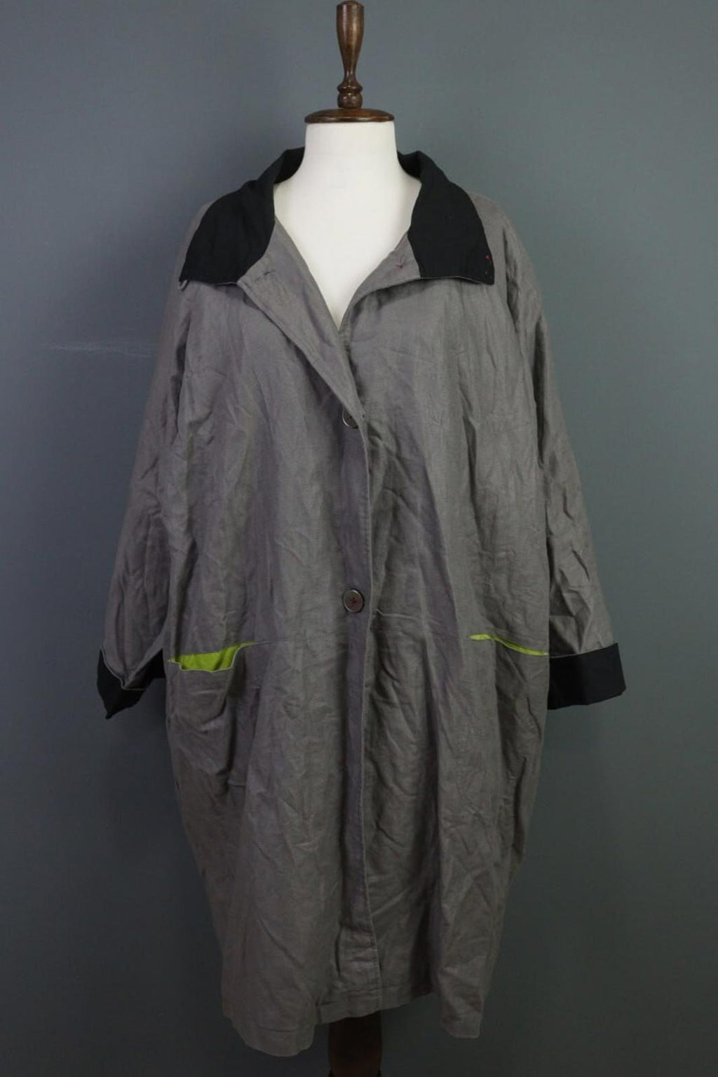 GUDRUN SJODEN Gray Windbreaker Linen Parka Oversized Coat Jacket – Size XL