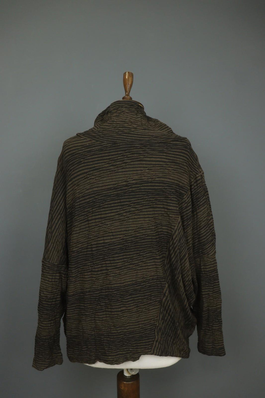 OSKA Brown Black Striped Viscose Blend Seersucker Long Sleeve Blouse Top – Size 1