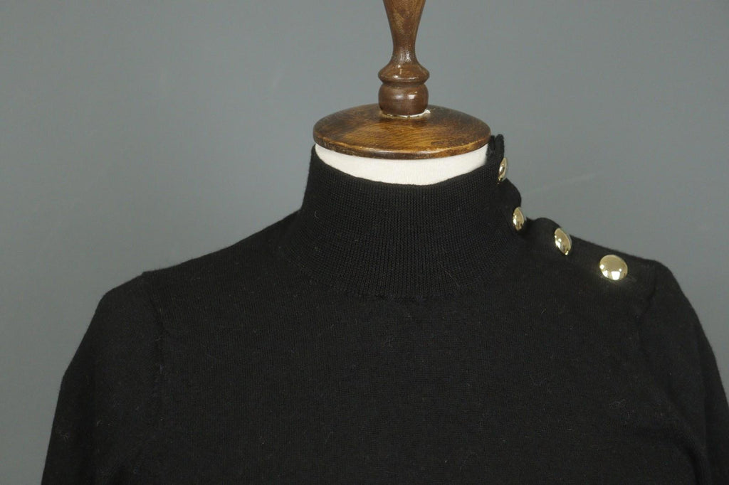 SEZANE Black Turtleneck Raglan Sleeve Button Detailed Pullover Sweater – Size S