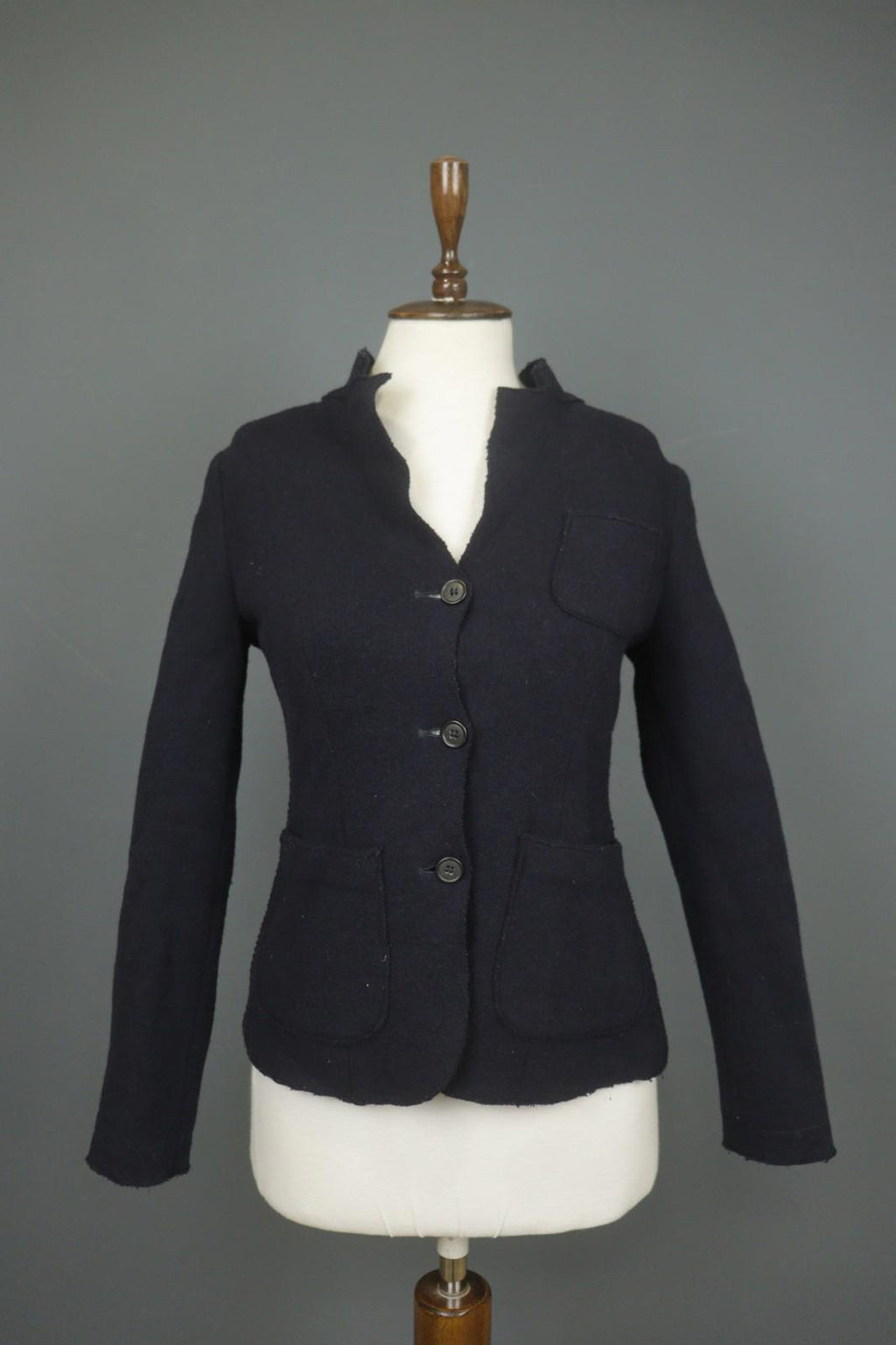 BARENA Black Knit Long Sleeve Patch Pocket Button Front Blazer Jacket – Size 42