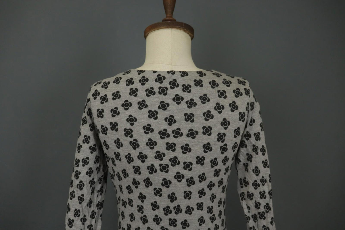 GUDRUN SJODEN Gray & Black Floral Modal Long Sleeve Crew Neck Blouse Top – Size S