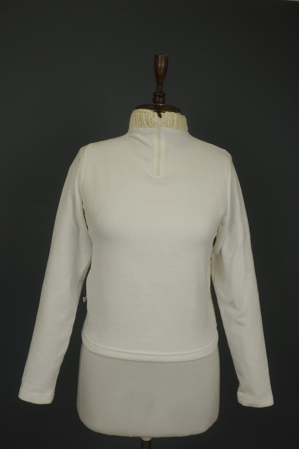 MARITHE FRANCOIS GIRBAUD White Knitted Slim Fit Mock Neck 1/4 Zip Sweater Sz 38