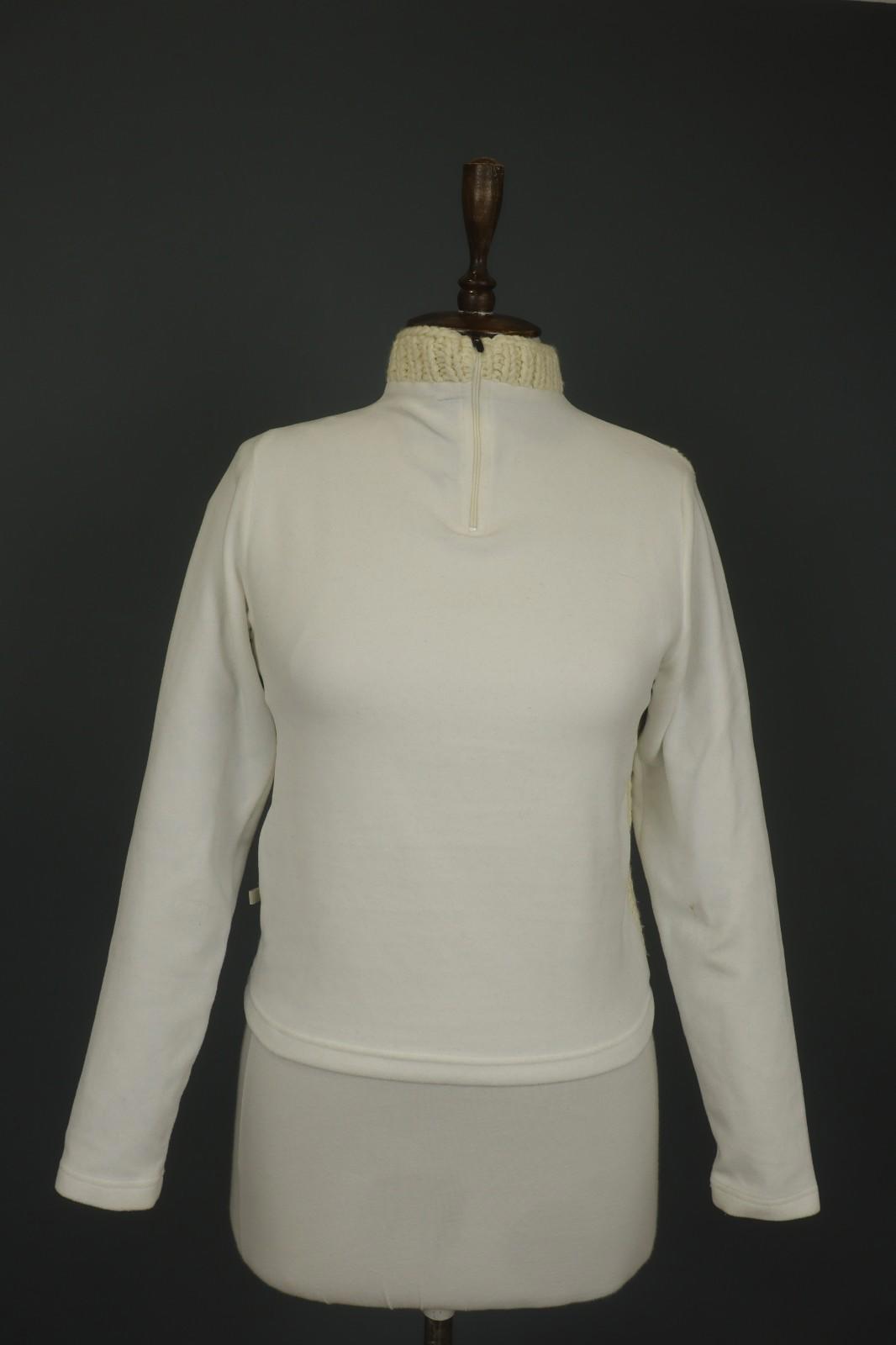 MARITHE FRANCOIS GIRBAUD White Knitted Slim Fit Mock Neck 1/4 Zip Sweater Sz 38