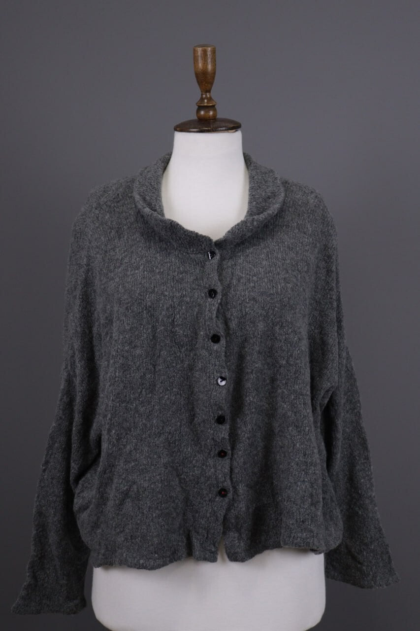 Grizas Gray Wool Lagenlook Textured Knit Cardigan Sweater – Size XL