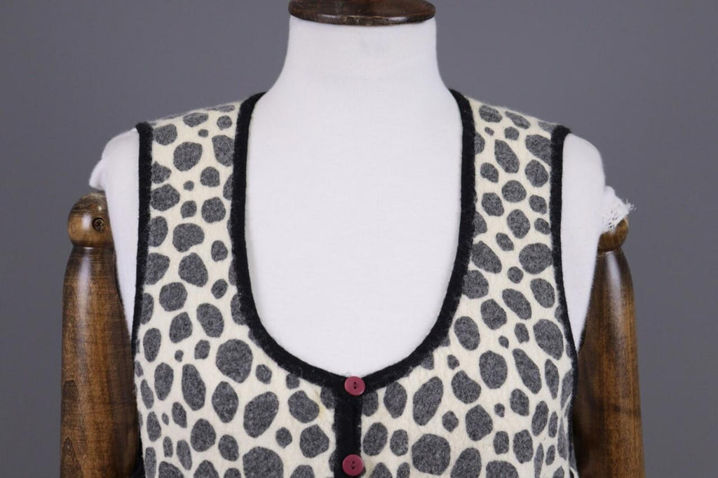 GUDRUN SJODEN Beige Leopard Print Wool Knit Vest Cardigan – Size L