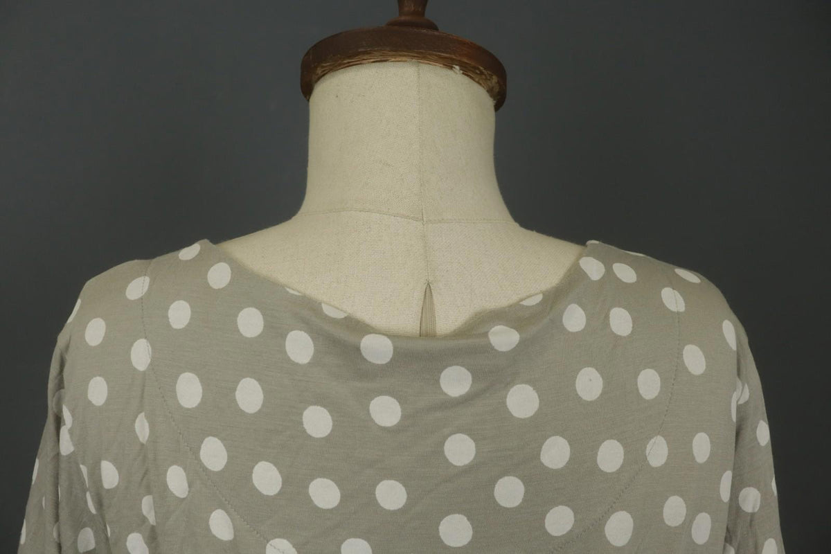 GUDRUN SJODEN Gray Polka Dot Lyocell Long Sleeve Round Neck Blouse Top – Size L