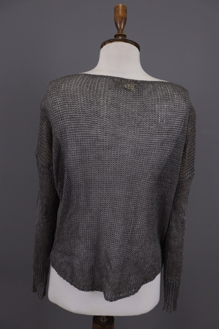 Denim & Supply Ralph Lauren Gray Open Knit Linen Crochet Knit Sweater – Size S