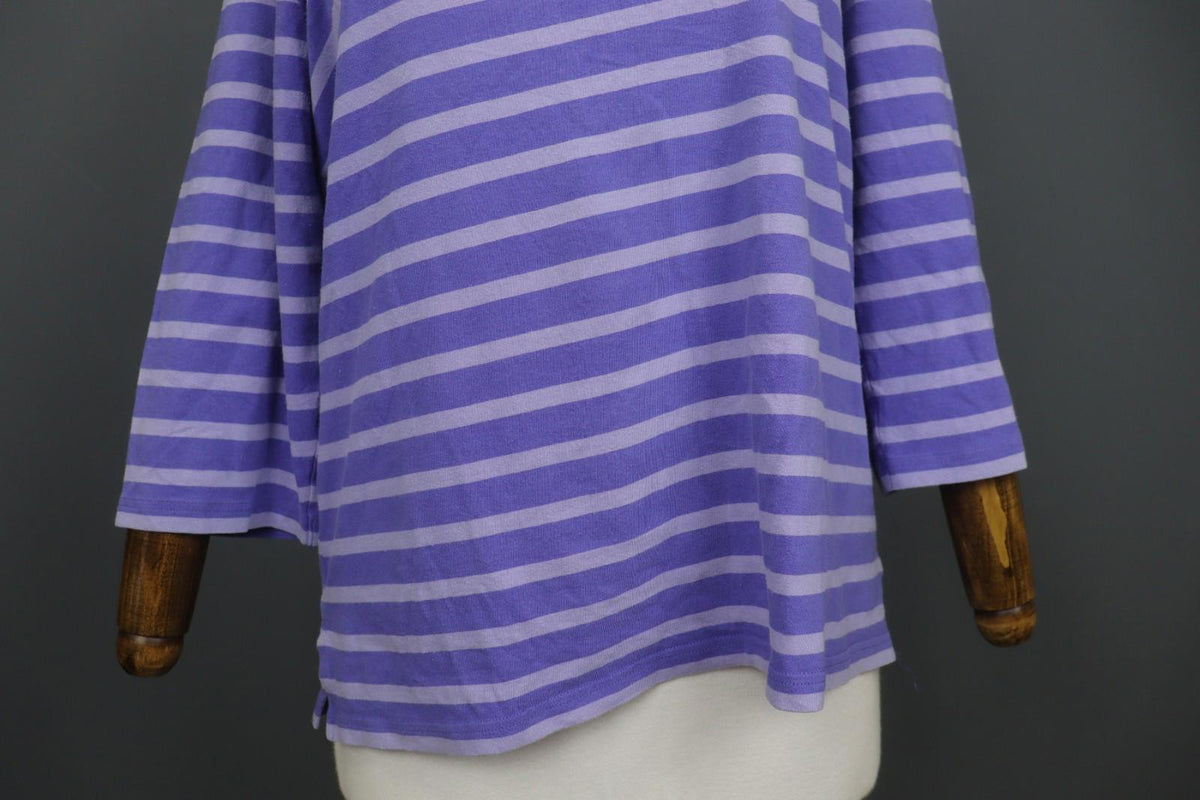 GUDRUN SJODEN Multi Stripe Cotton Long Sleeve Round Neck Pullover Tunic Top Sz L