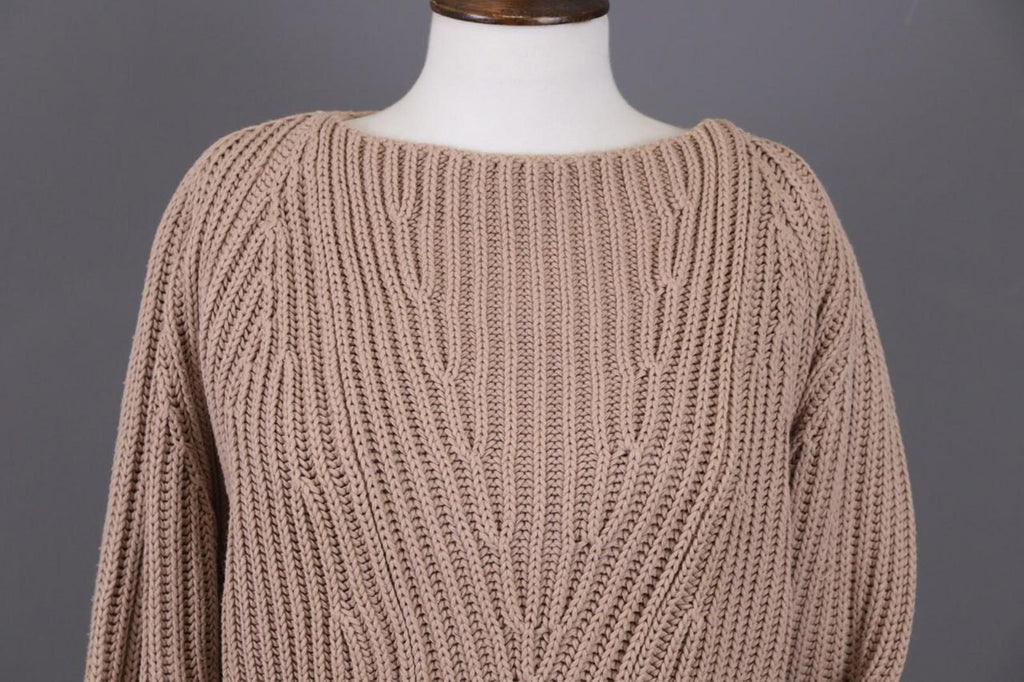 JIL SANDER Brown Knit Cropped Oversize Ballon Long Sleeve Sweater