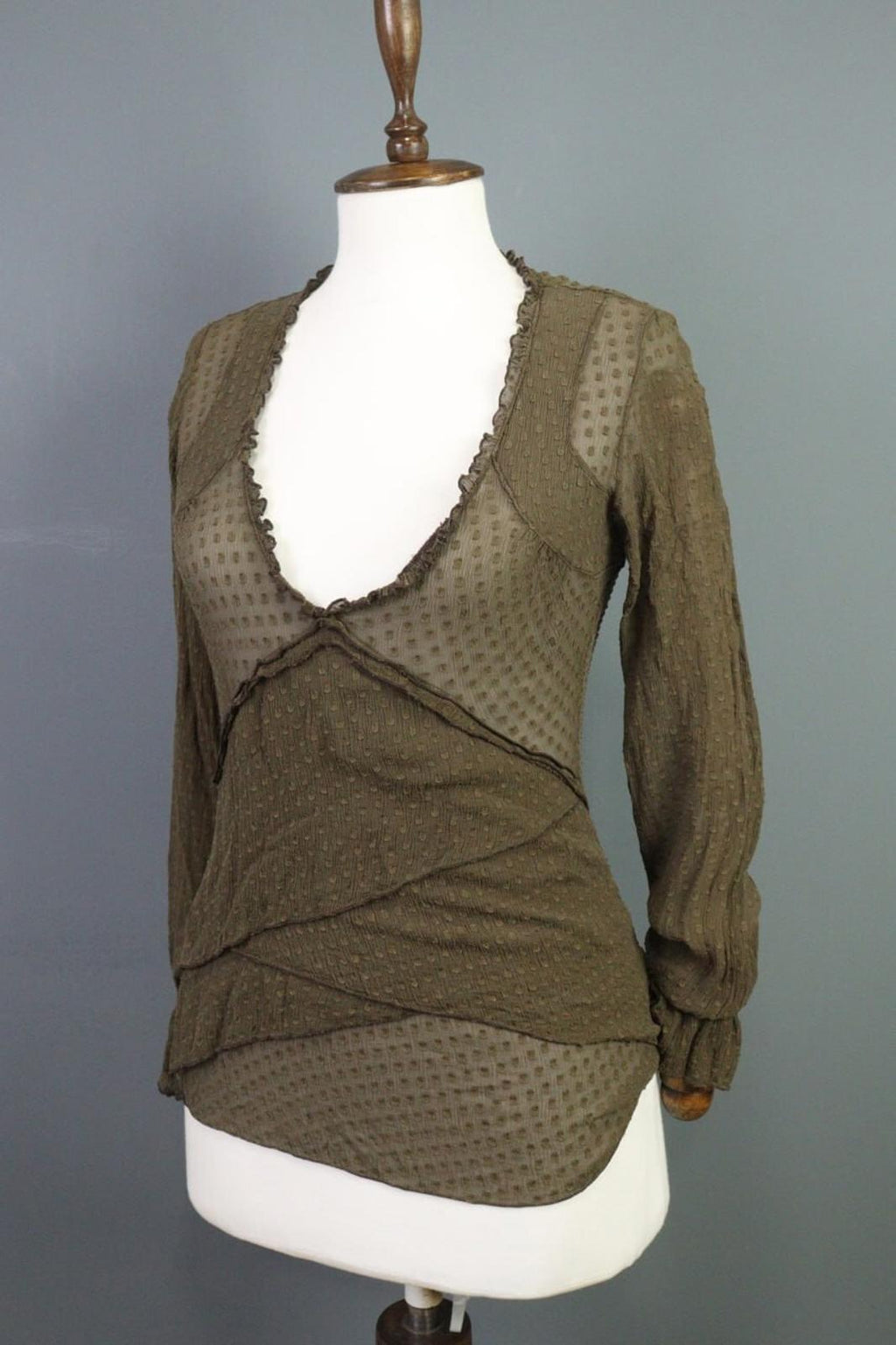 TRANSIT PAR SUCH Brown Mesh Silk Wrape Long Sleeve Top Blouse Shirt – Size 1