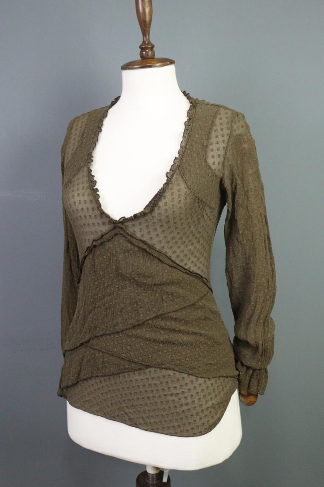 TRANSIT PAR SUCH Brown Mesh Silk Wrape Long Sleeve Top Blouse Shirt – Size 1