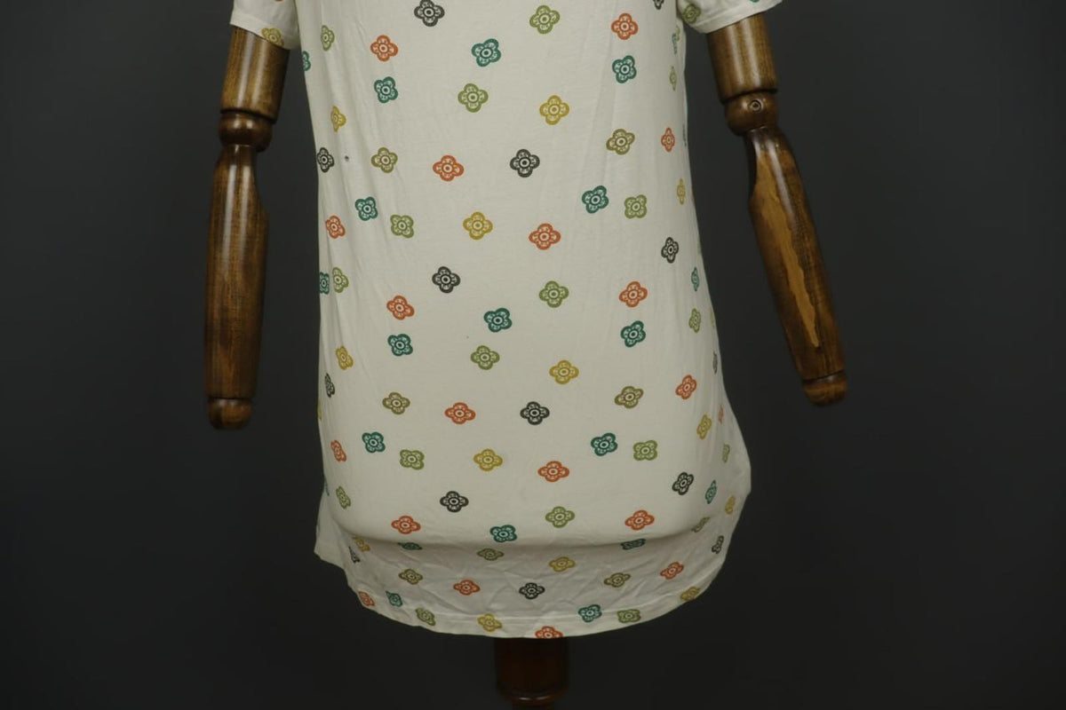 GUDRUN SJODEN Multi Floral Cotton Short Sleeve Round Neck Pullover Dress S/M