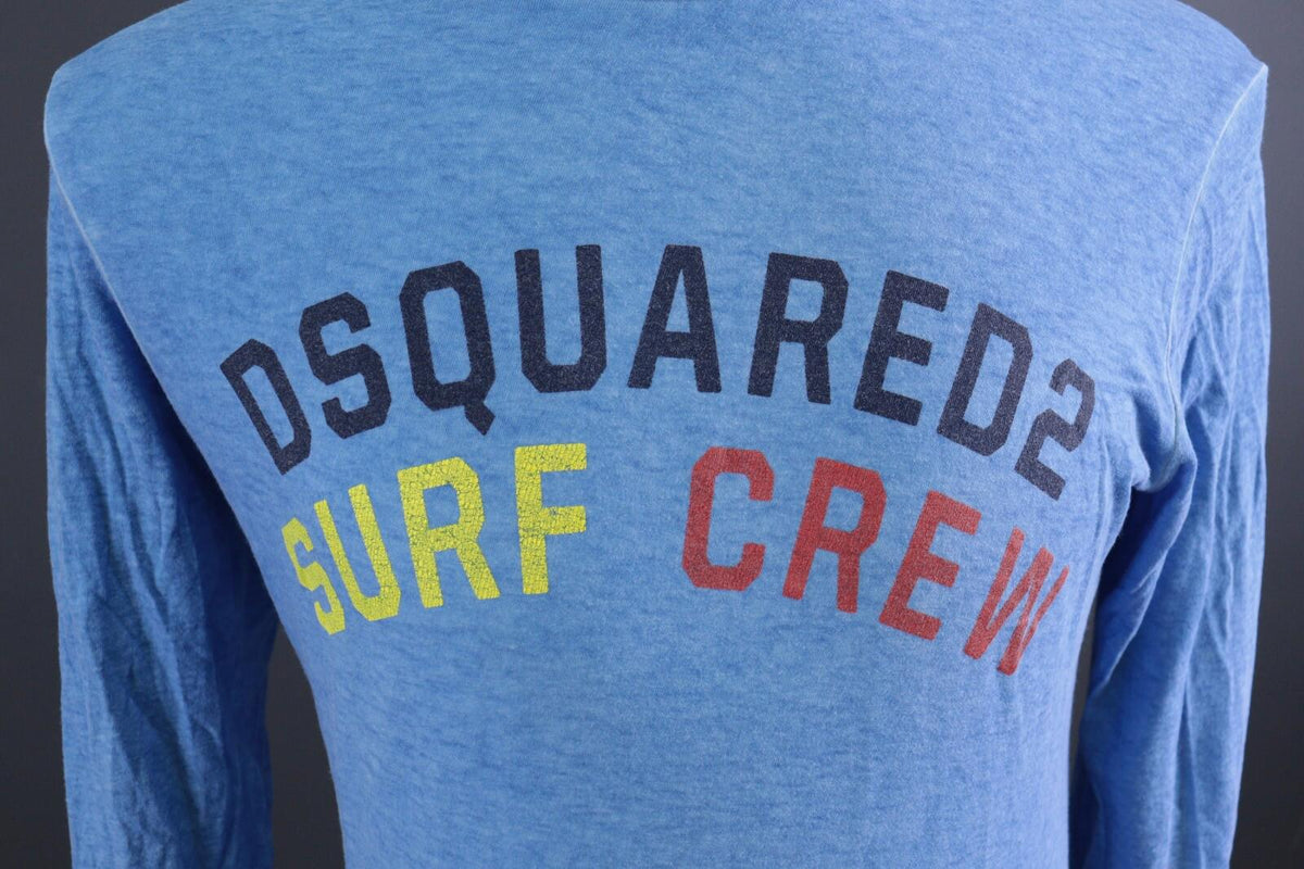 DSQUARED2 Blue Linen Long Sleeve Printed Top Sweatshirt – Size S