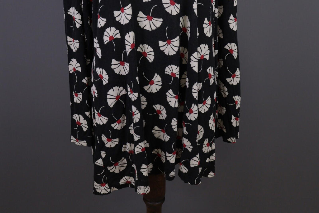 GUDRUN SJODEN Black Floral Relaxed Long Sleeve Blouson Midi Dress – Size L