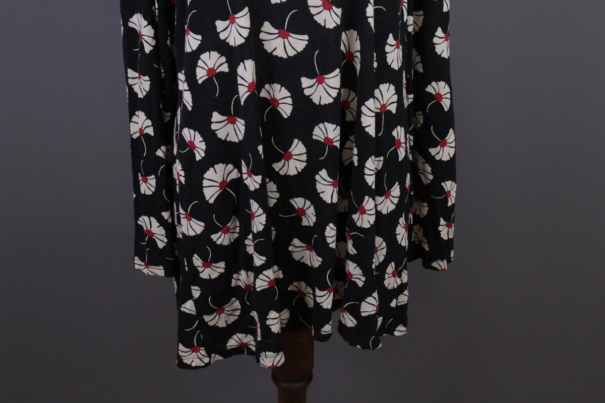 GUDRUN SJODEN Black Floral Relaxed Long Sleeve Blouson Midi Dress – Size L
