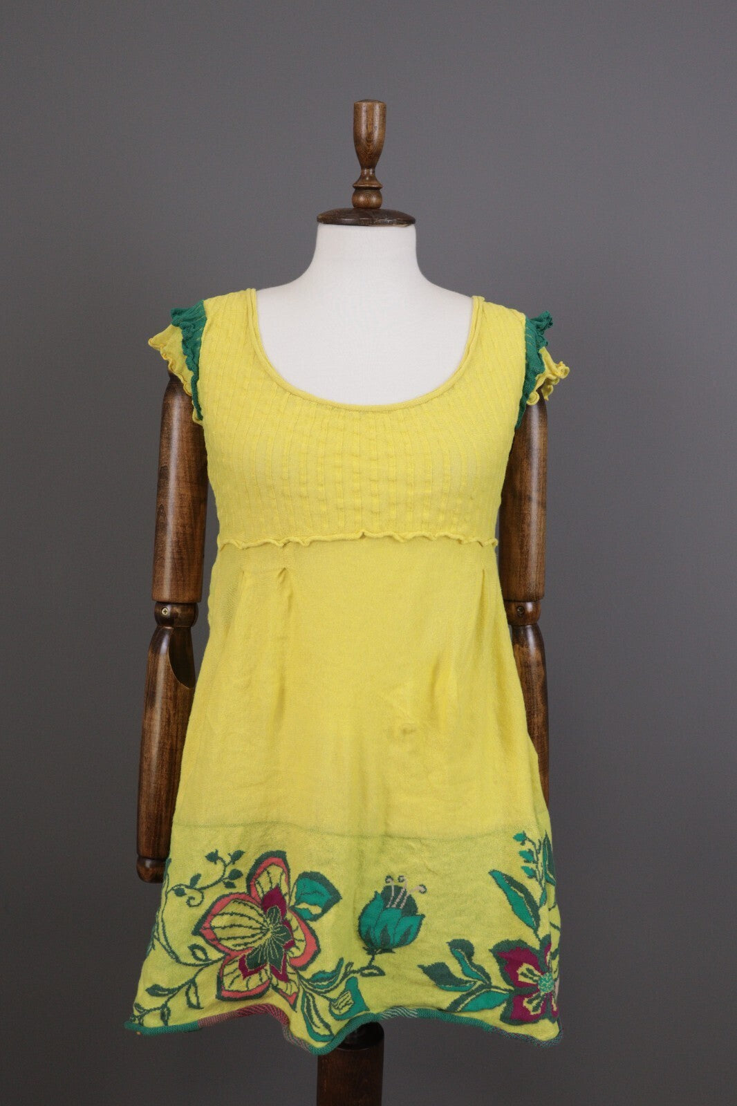 Ivko Handwritten Emotions Metal Fine Knit Yellow Floral A-Line Dress – Size 36 / S