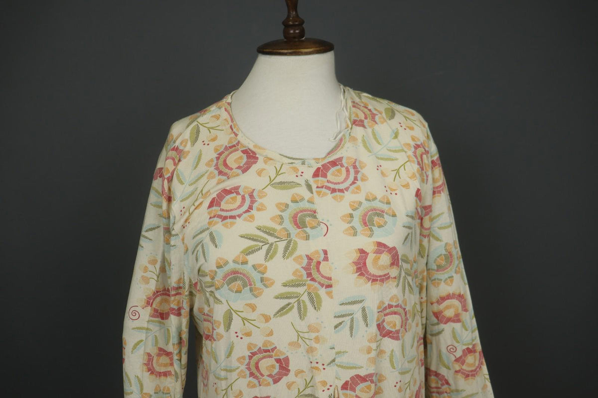 GUDRUN SJODEN Multicolor Floral Modal Long Sleeve Round Neck Shift Dress – Size L