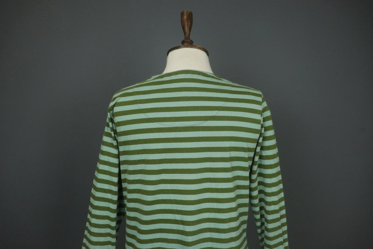 GUDRUN SJODEN Green Striped Organic Cotton Split V-Neck A-Line Dress – Size S