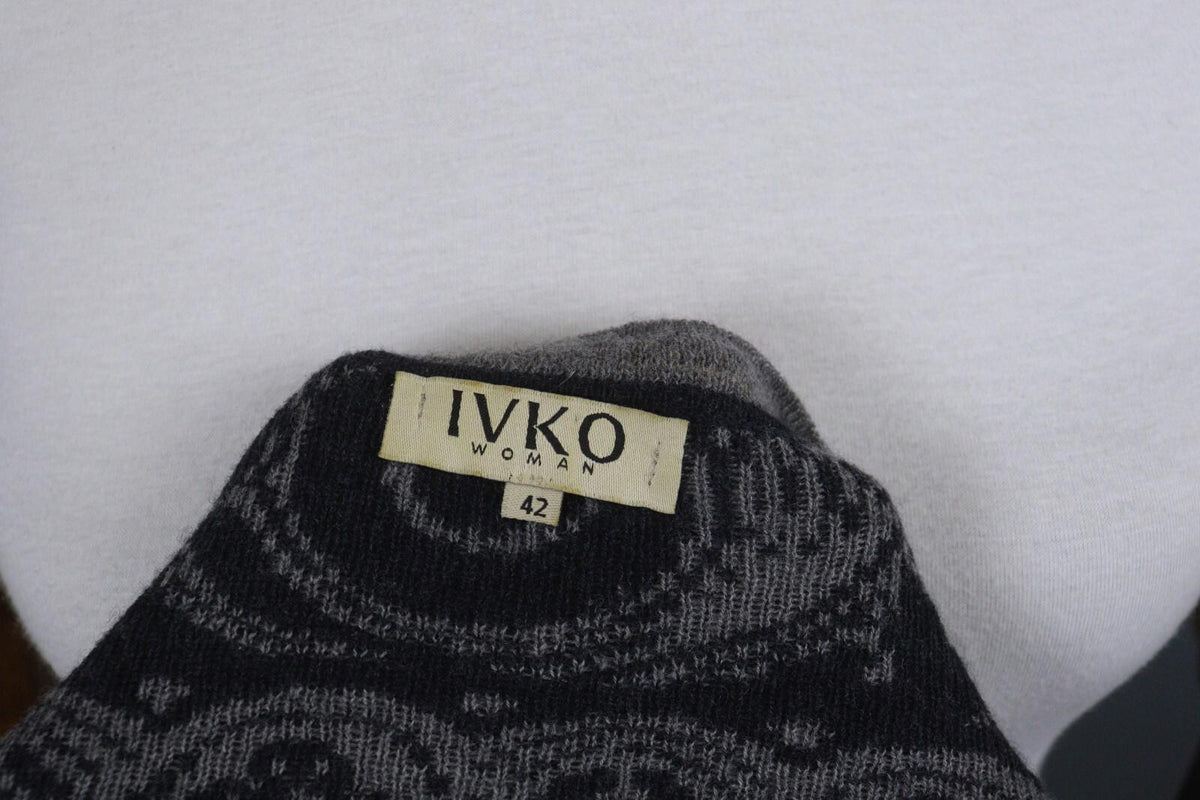 IVKO Black Gray 100% Wool Crew Neck Long Sleeve Fit & Flare Dress – Size 42