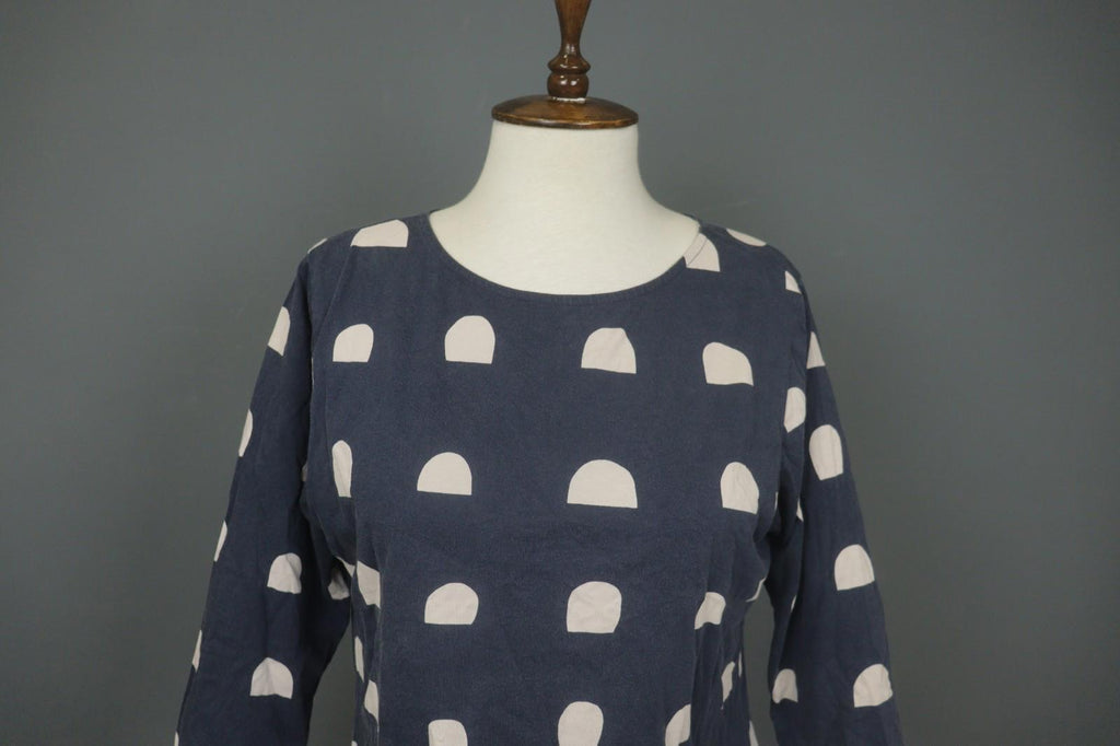 MARIMEKKO Blue White Polka Dot 3/4 Sleeve Round Neck Pullover Knit Top – Size M