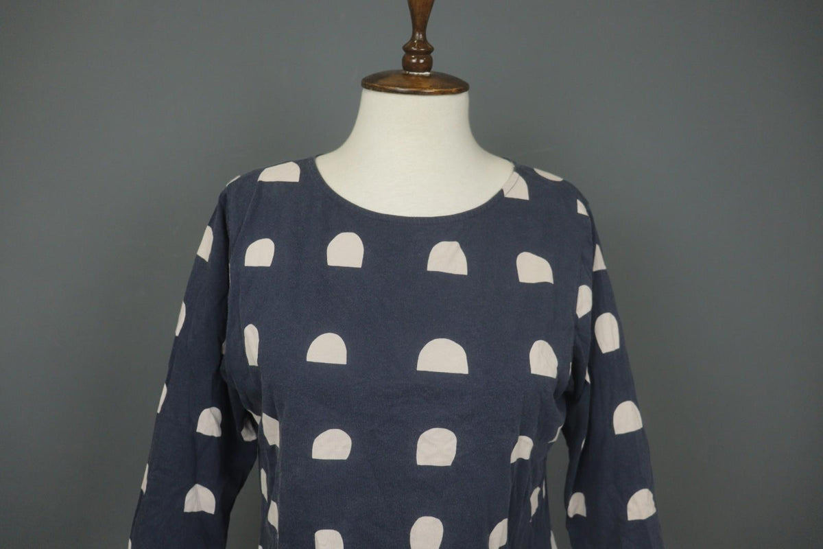 MARIMEKKO Blue White Polka Dot 3/4 Sleeve Round Neck Pullover Knit Top – Size M