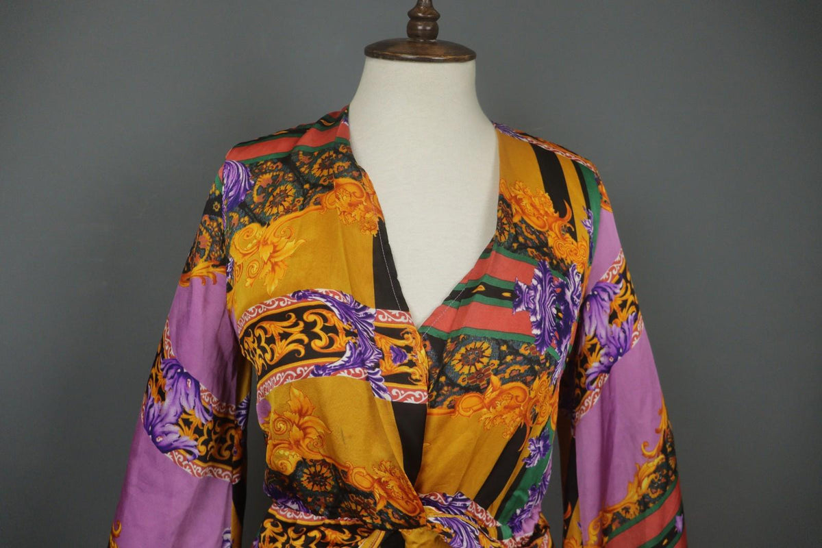 LEONARD PARIS Multicolor Floral Silk Long Sleeve Twist Front Blouse Top – Size M/L
