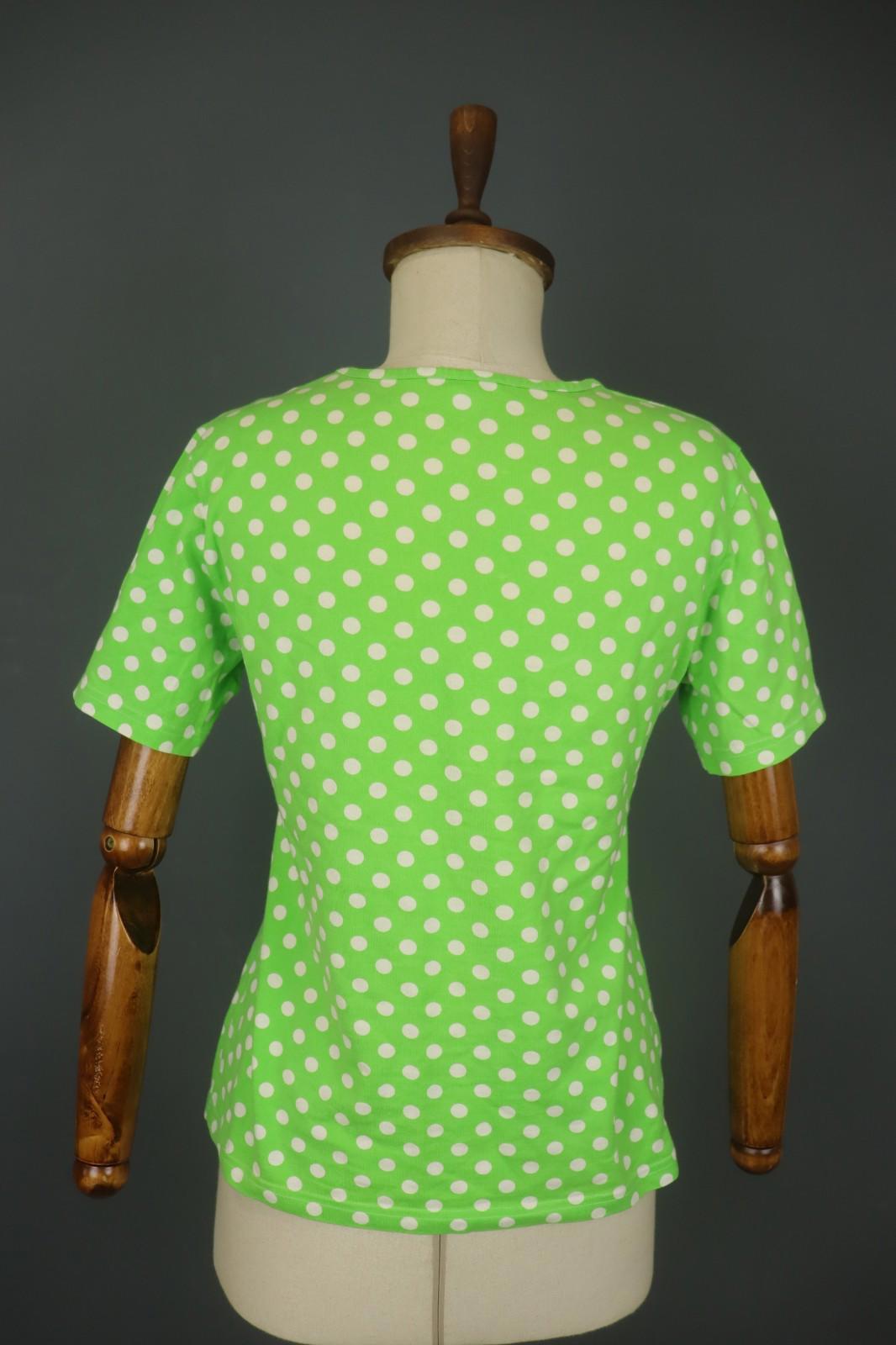 MARIMEKKO Green and White Polka Dot Short Sleeve Crew Neck Top Blouse – Size L