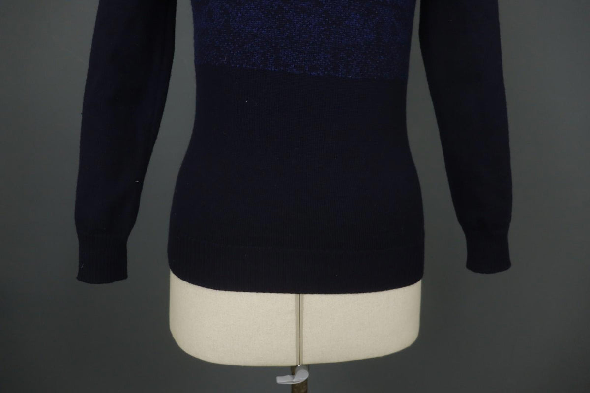DALE OF NORWAY Navy 100% Wool Knitted Floral Mock Neck 1/4 Zip Sweater – Size XS