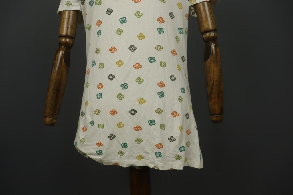 GUDRUN SJODEN Multi Floral Cotton Short Sleeve Round Neck Pullover Dress S/M