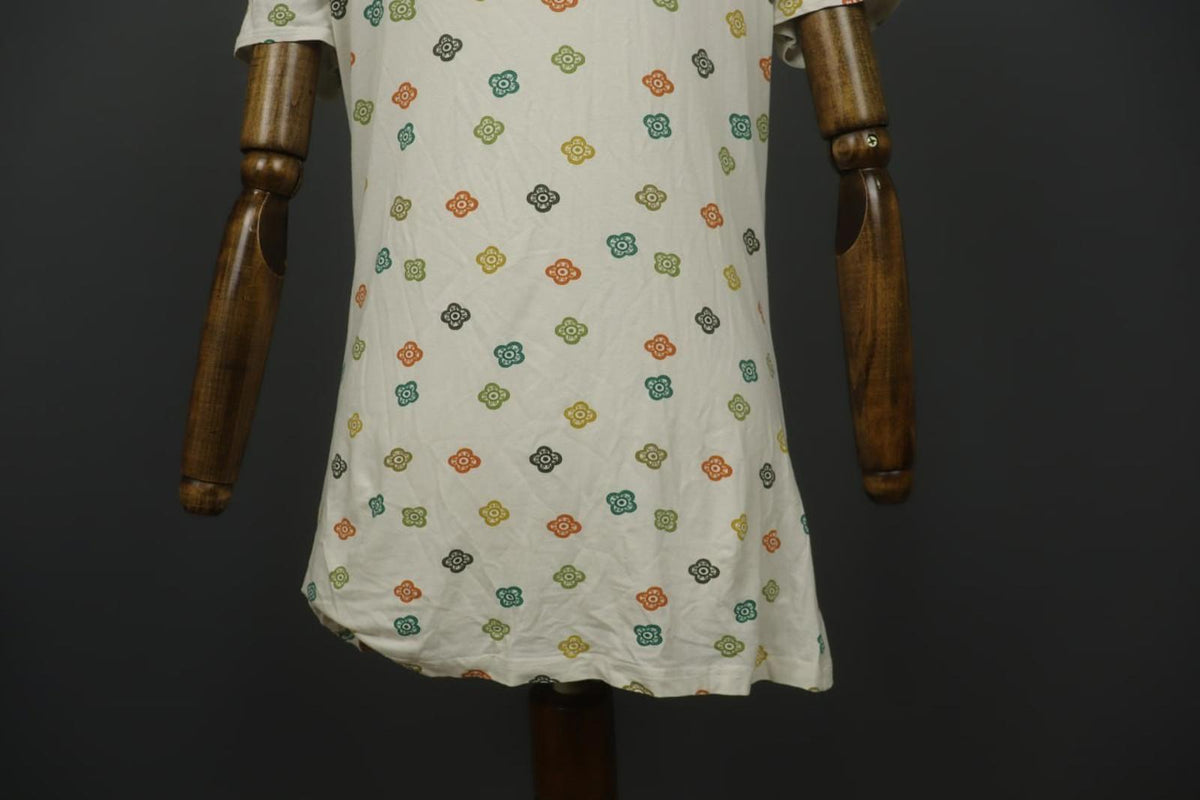 GUDRUN SJODEN Multi Floral Cotton Short Sleeve Round Neck Pullover Dress S/M