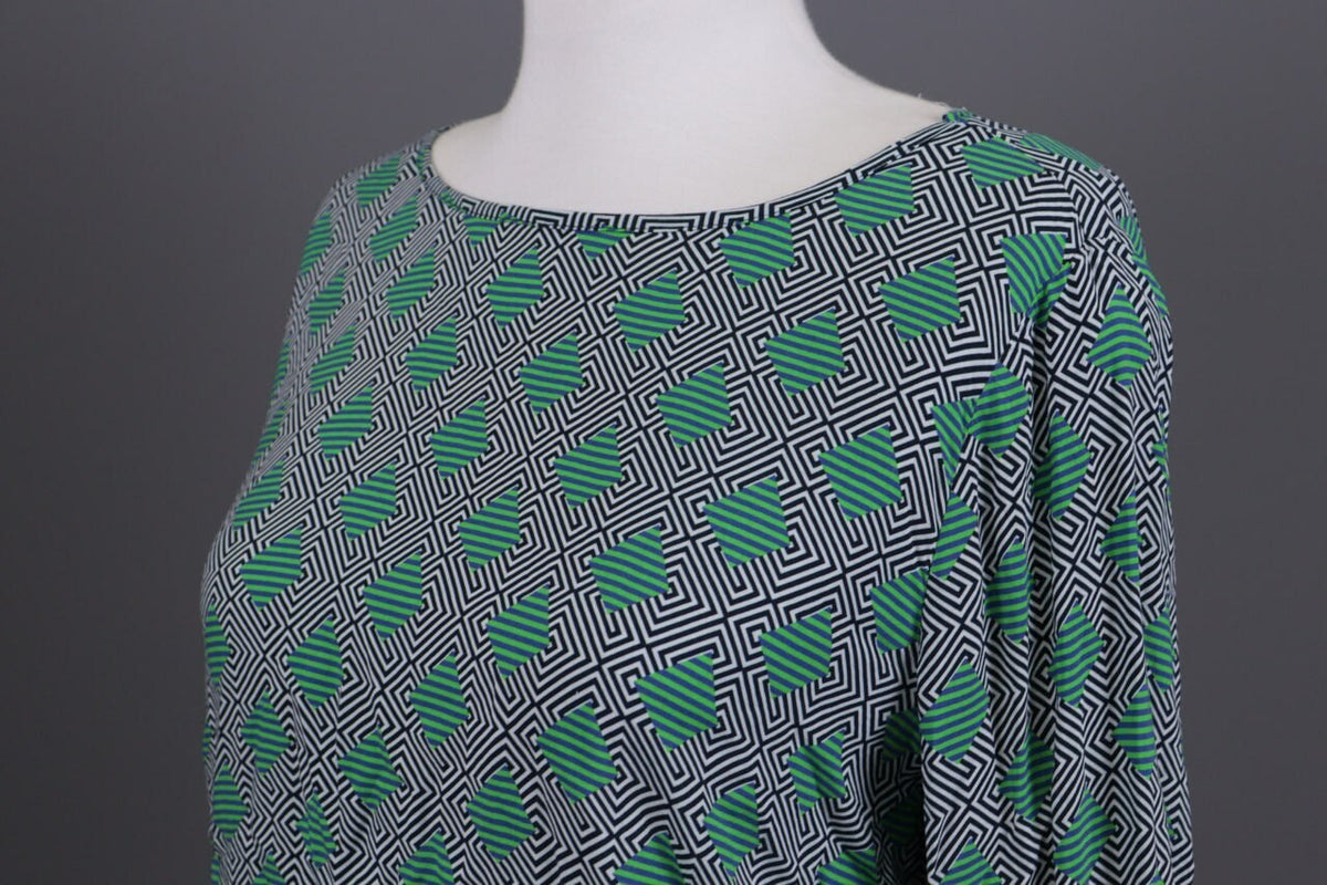Emily Van Den Bergh Green Geometric Summer Long Sleeve Shirt Top – Size 38