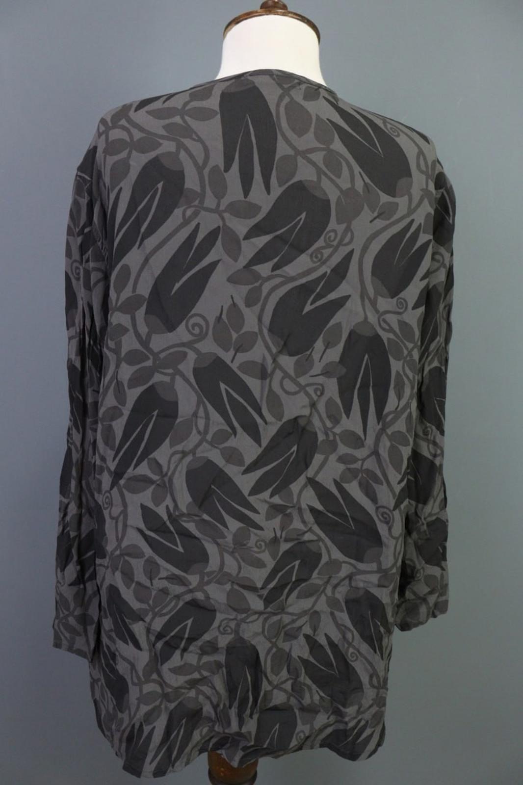GUDRUN SJODEN Gray Black Leaf Print 100%Viscose Button Front Sheath Dress – Size L