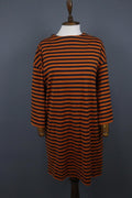 MARIMEKKO TASHIA Orange Black Striped Cotton Long Sleeve Shift Dress – Size XL