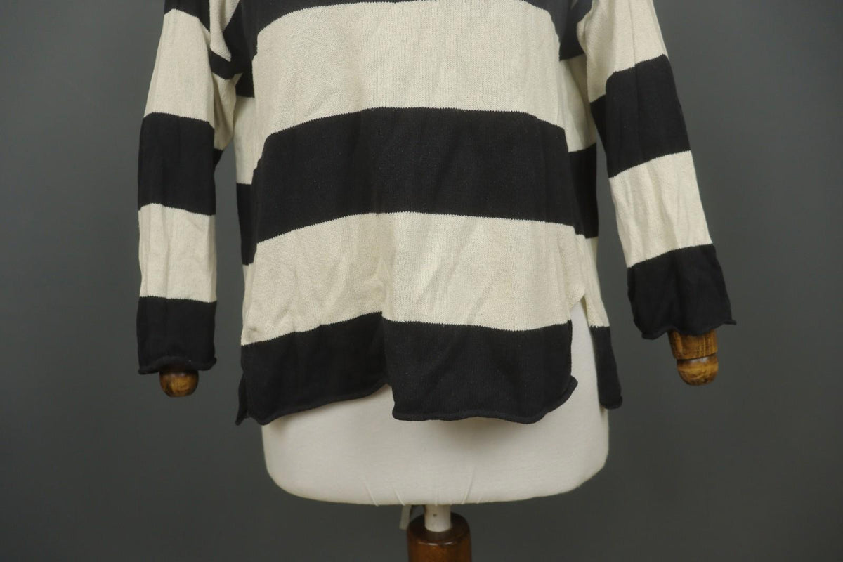 GUDRUN SJODEN White Black Striped 100% Cotton Tight Knit Pullover Sweater – Size S