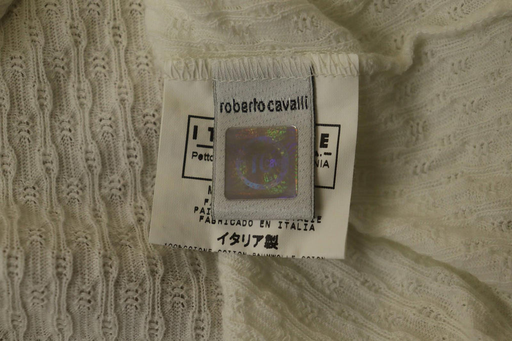 JUST CAVALLI White Knitted Long Sleeve V-Neck Stretch Pullover Sweater – Size 50