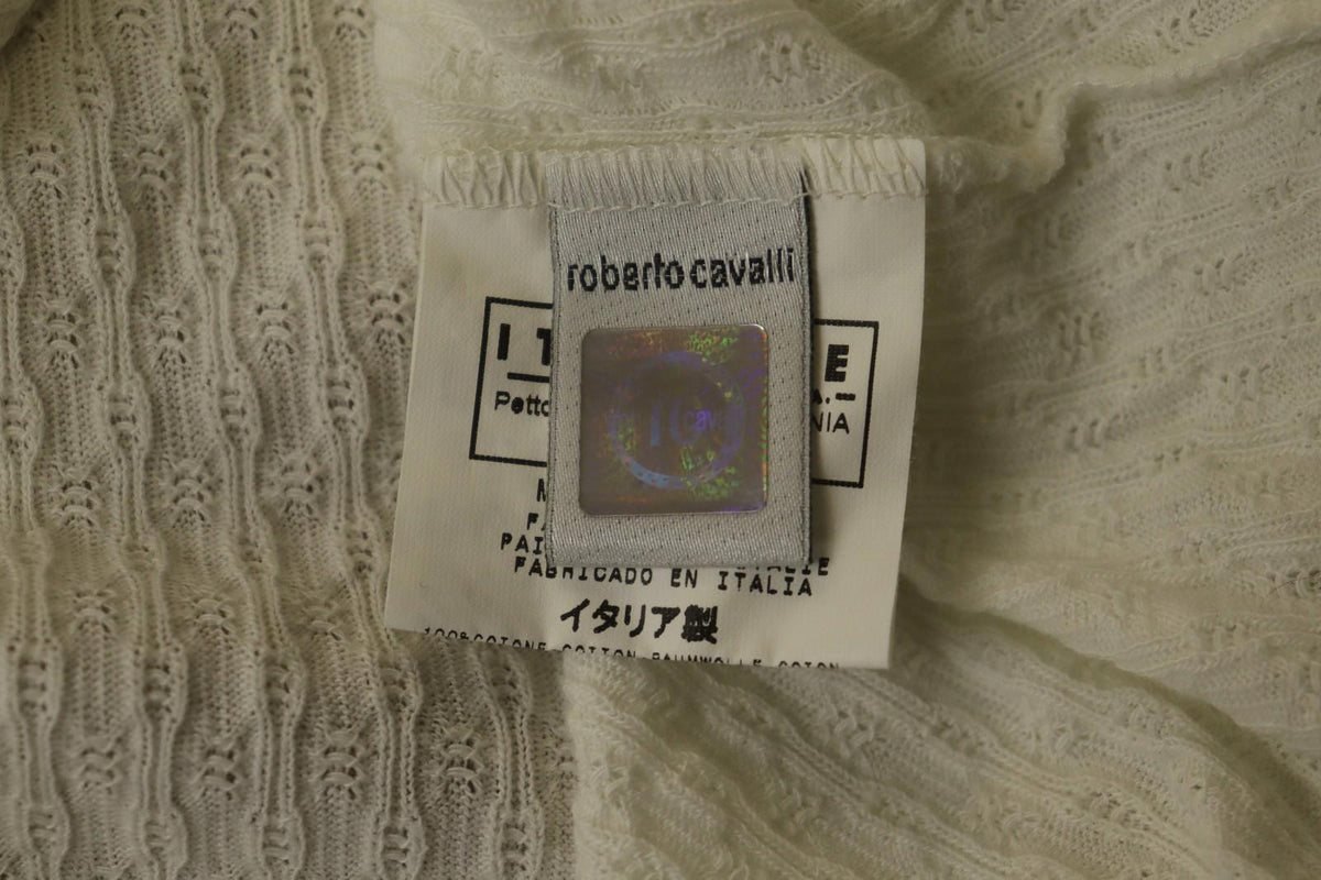 JUST CAVALLI White Knitted Long Sleeve V-Neck Stretch Pullover Sweater – Size 50