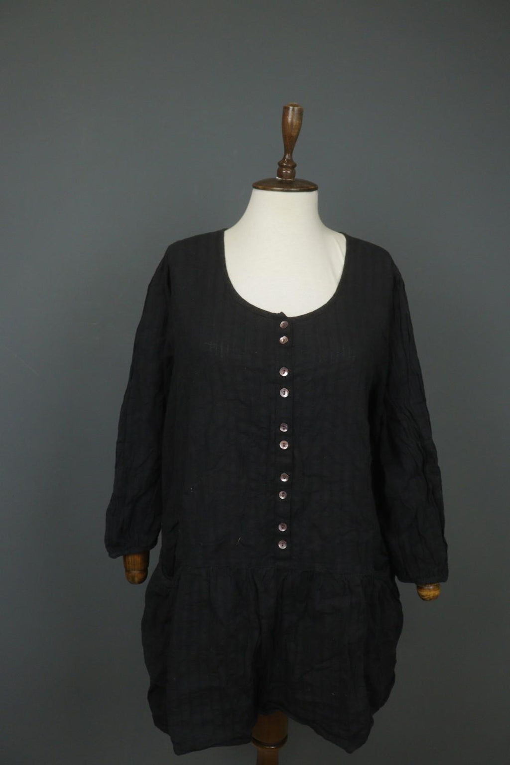 GUDRUN SJODEN Black 100% Cotton Scoop Neck Button Front Shirt Dress – Size XL