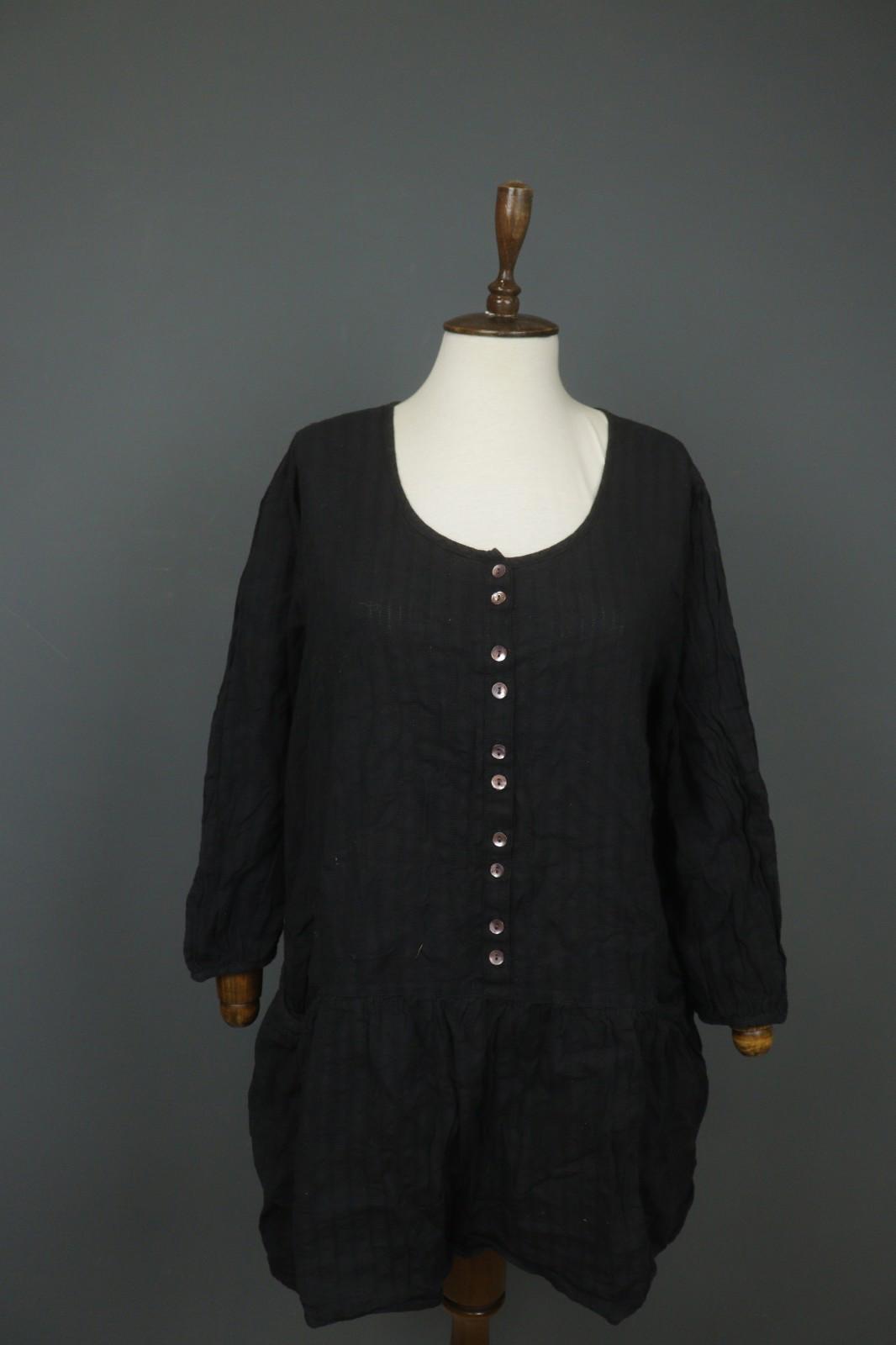 GUDRUN SJODEN Black 100% Cotton Scoop Neck Button Front Shirt Dress – Size XL