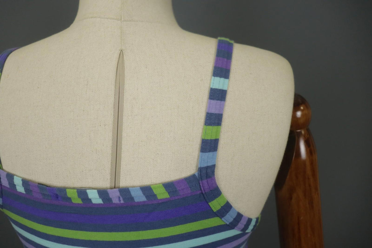 GUDRUN SJODEN Multi Striped Sleeveless Square Neck Pullover Tank Dress – Size S