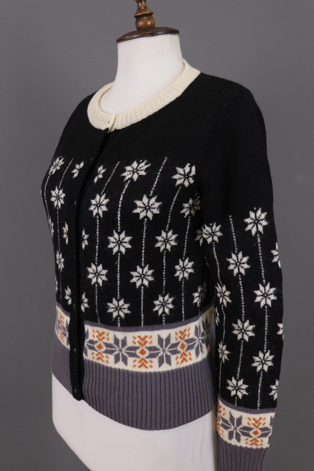 GUDRUN SJODEN Black Floral Wool Knit Cardigan Sweater – Size M