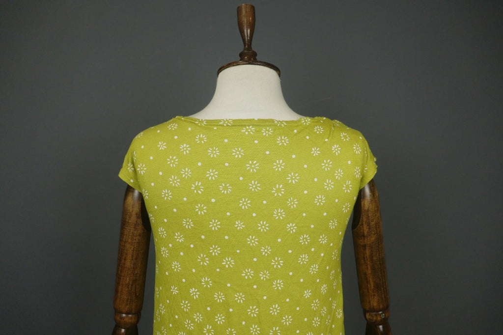 GUDRUN SJODEN Green White Floral 100% Modal Short Sleeve Round Neck Sheath Dress